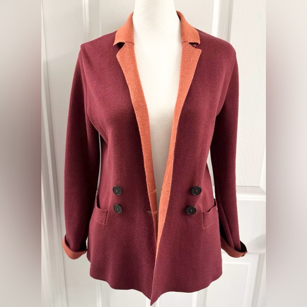 Nic + Zoe Womens Burgundy Knit Long Sleeve Soft Great Jacket Cardigan Small
